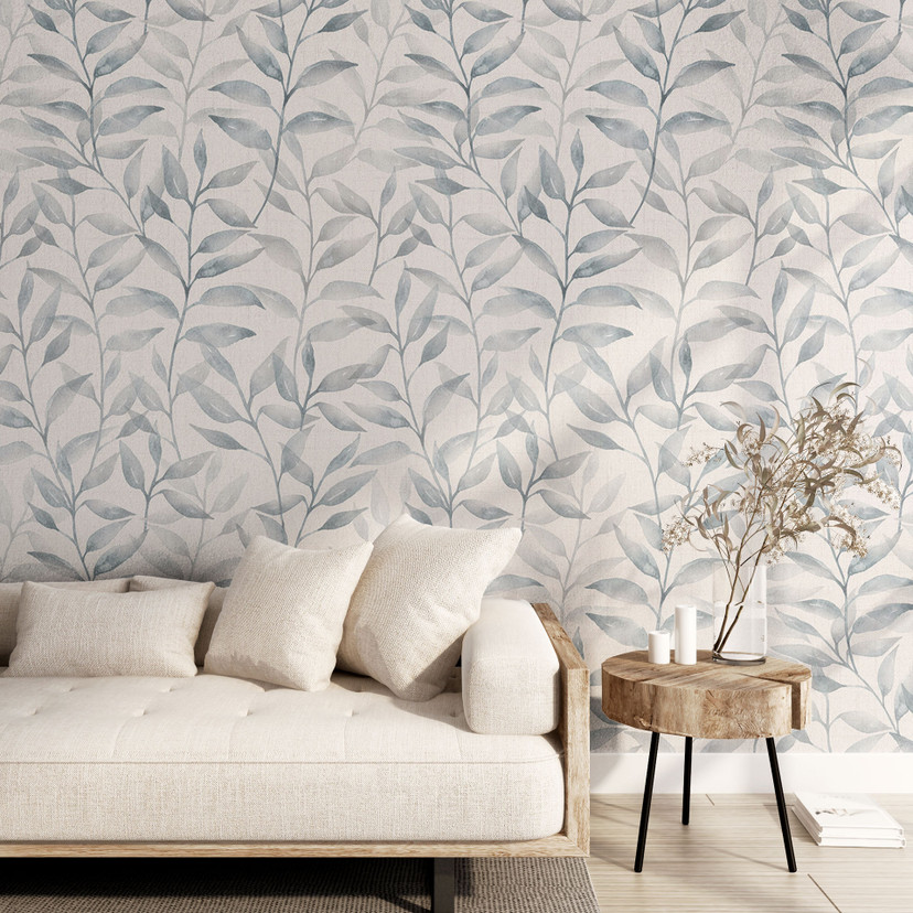 Fototapeta Delicate Watercolour Leaves - Delikatna szarość - Bloomery Decor