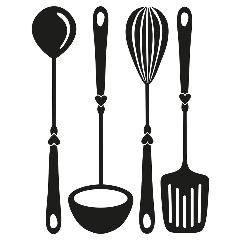 Sticker mural - Ustensiles de cuisine cœurs