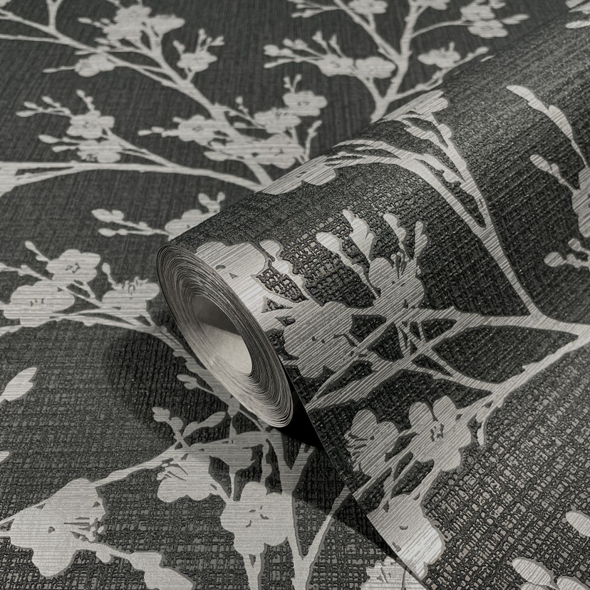 Blomstertapet, non-woven Novamur Yvi sort, sølv