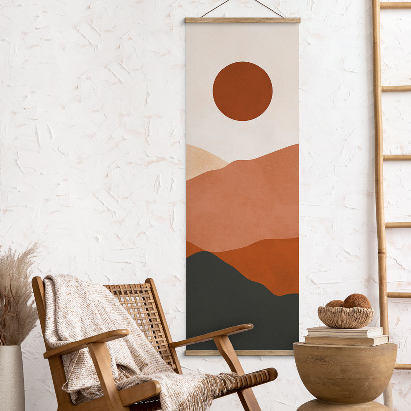 Affiche textile Douces collines au soleil couchant - Costa - Panorama