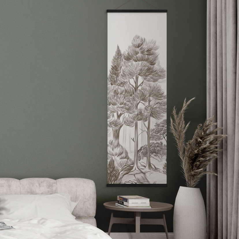 Textielposter bos met boslandschap in beige - Ms Tiff - Panorama