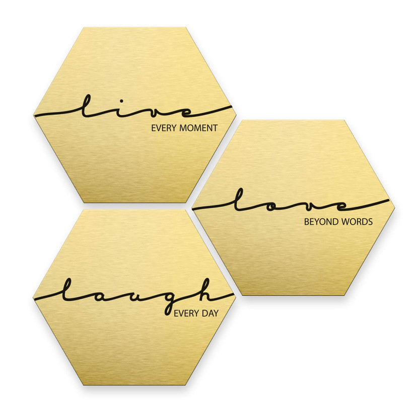 Hexagon alu-dibond goud effect - Live Laugh Love