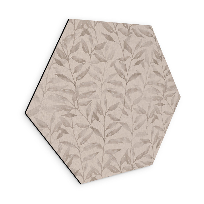 Stampe esagonali per pareti con delicate foglie acquerellate - Grigio tenue - Decorazioni floreali -
