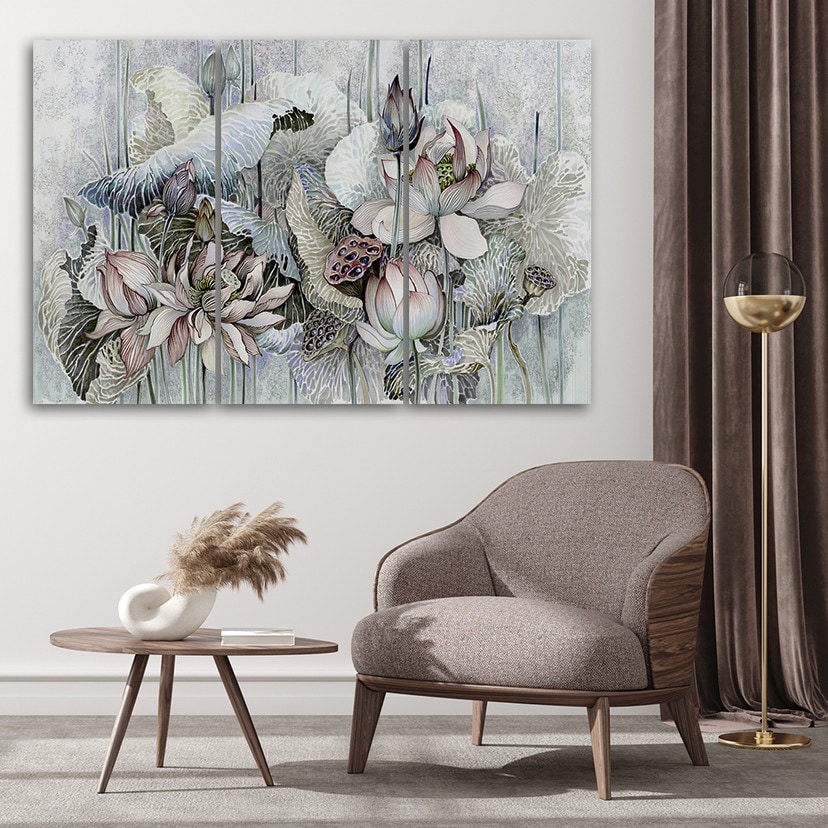 3 stykke lærredstryk, Saint Lotus-blomster