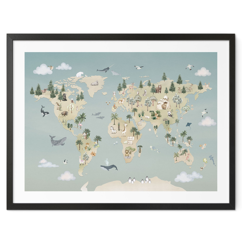 Poster Carte du Monde - Monde des Animaux - Oliver Robins