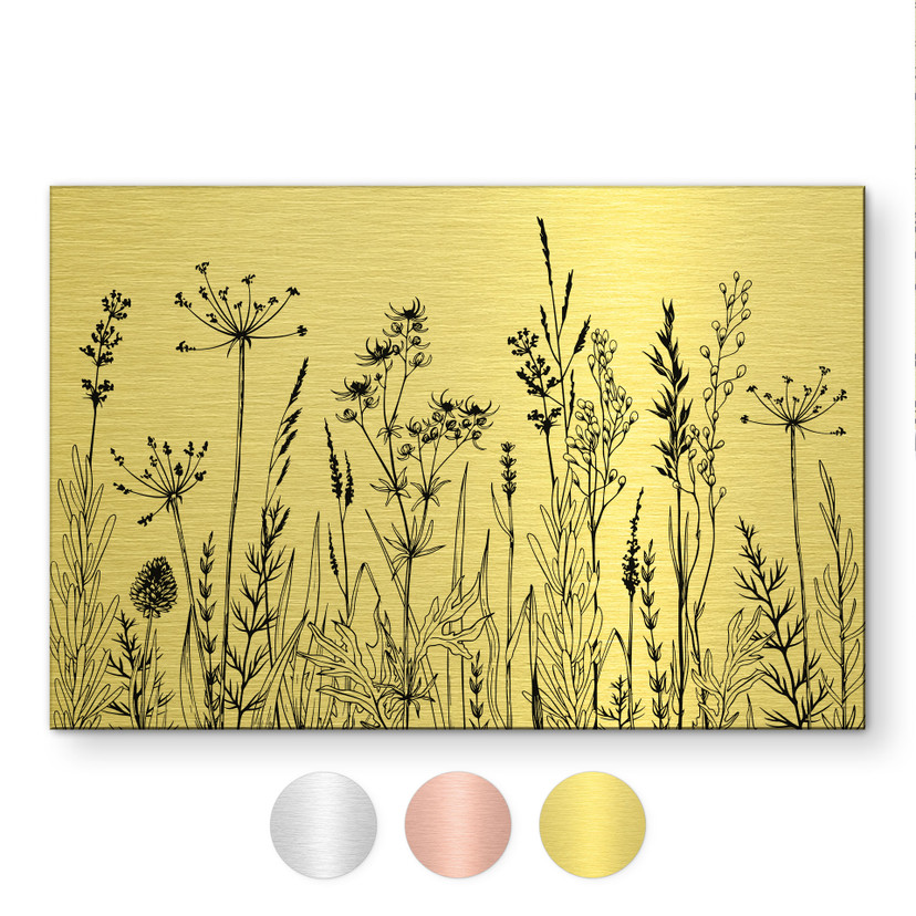 Børstet Alu-Dibond med guld-, sølv- & kobbereffekt - Markblomster illustration