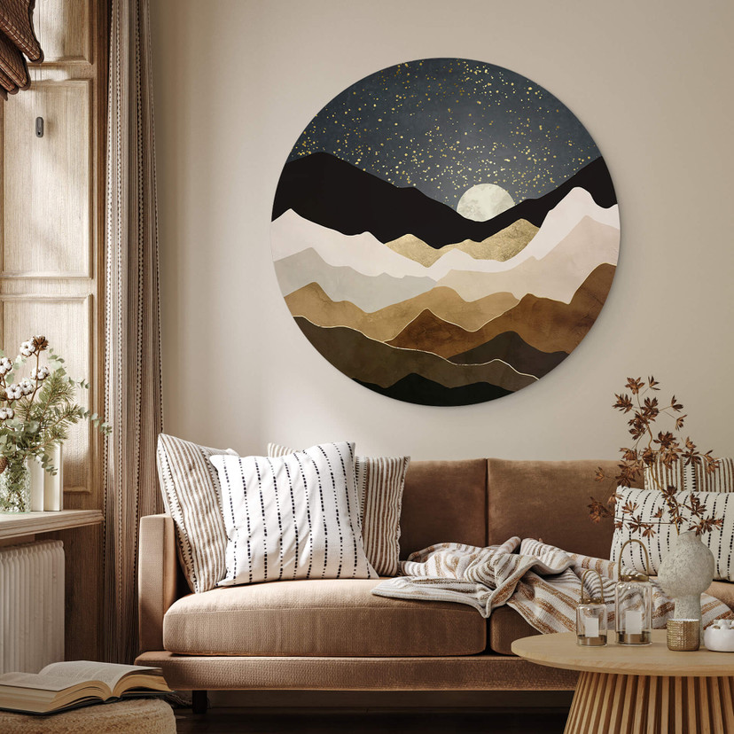 Tableau sur alu-Dibond rond SpaceFrog Designs - étoiles dorées