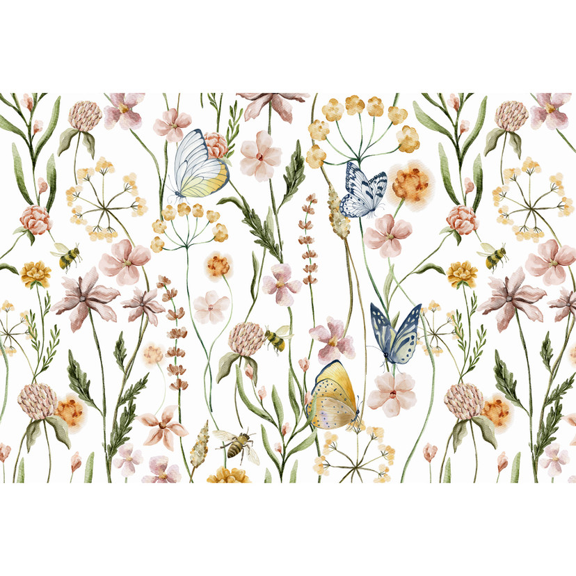 Papier peint photo Prairie printanière avec papillons - UN Designs