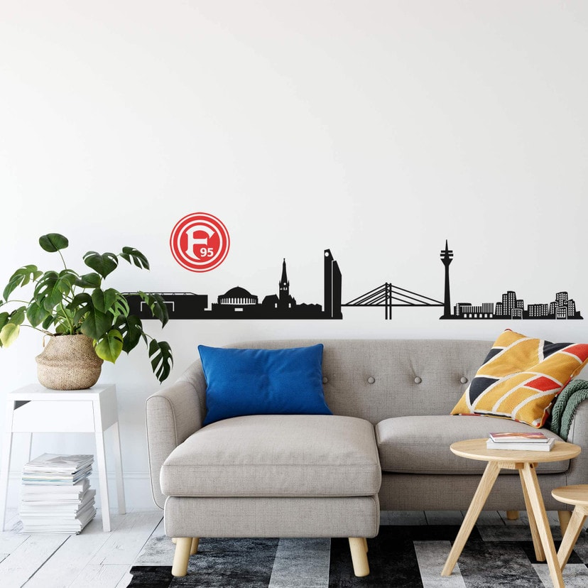 Wandtattoo Fortuna Düsseldorf Skyline mit Logo farbig