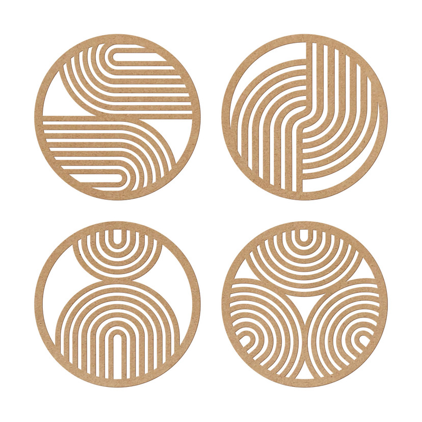 Dekoracja MDF Boho rainbow - okrągła geometryczna sztuka (zestaw 4) - natura