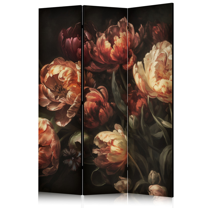 Paravent, Raumteiler freistehend, Trennwand - Magnificent Tulips on a Black Background