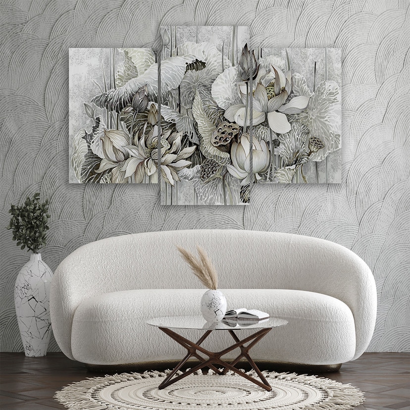 3 stykke lærredstryk, Saint Lotus-blomster
