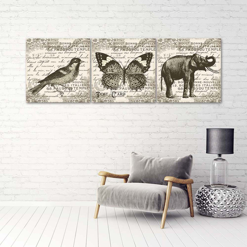 3 stykke lærredstryk Animals Retro