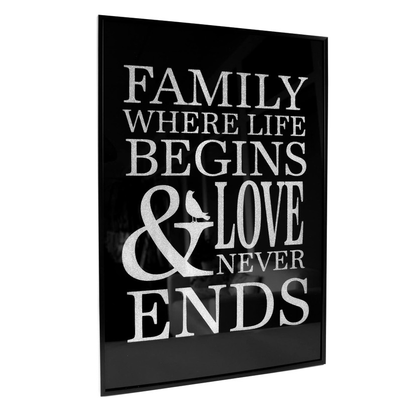 Wandbild Family - Love will never ends - Silber Glitzer