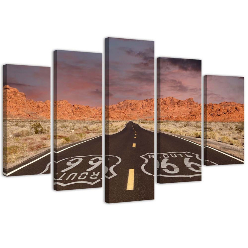 Tableau sur toile 5 pièces, Route 66 Route Paysage