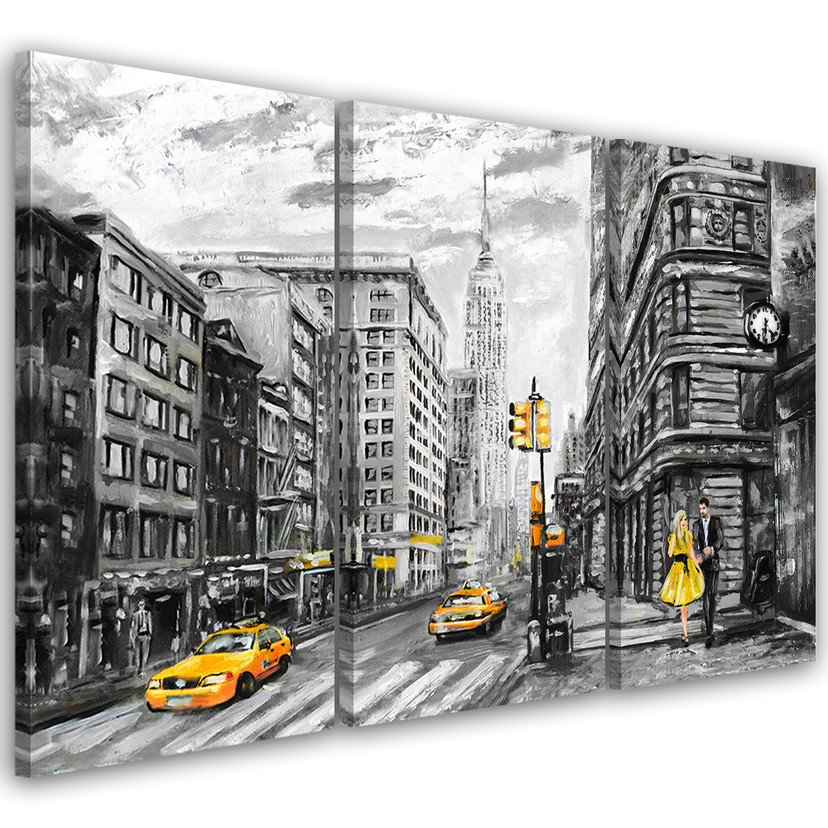 3 stykke lærredstryk, New York Taxi USA Akryl