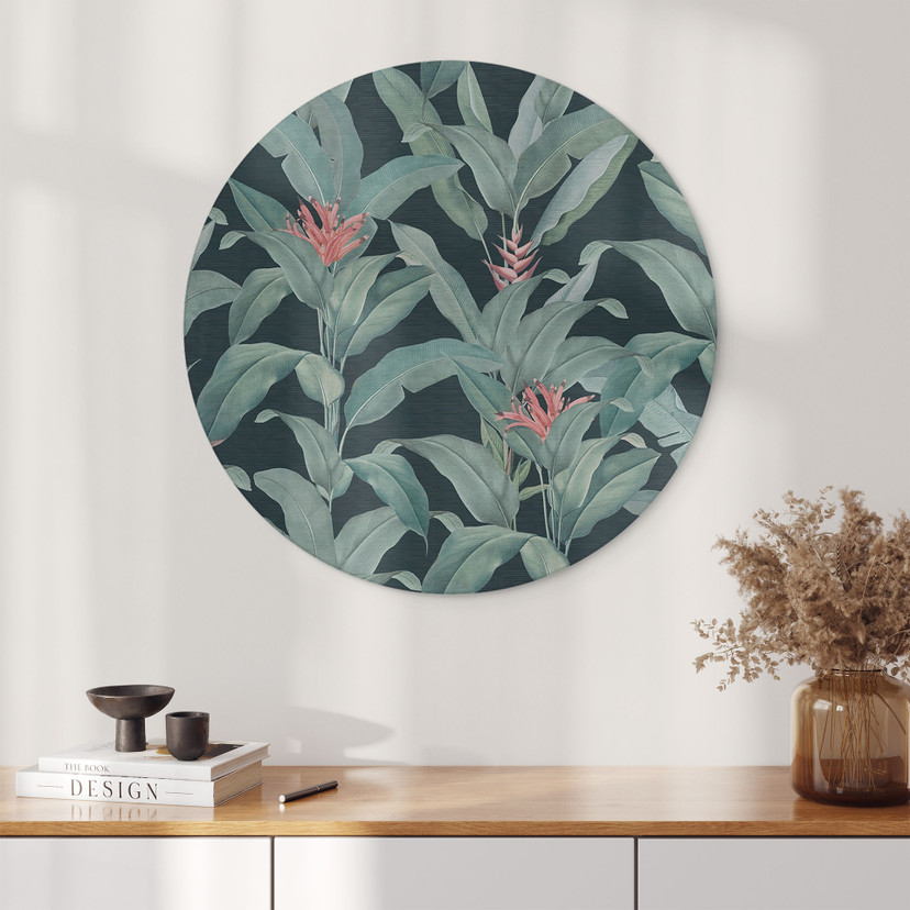 Wanddecoratie Urban Jungle Tropische Bladeren Groen - Bloemdecoratie - Alu-Dibond Rond