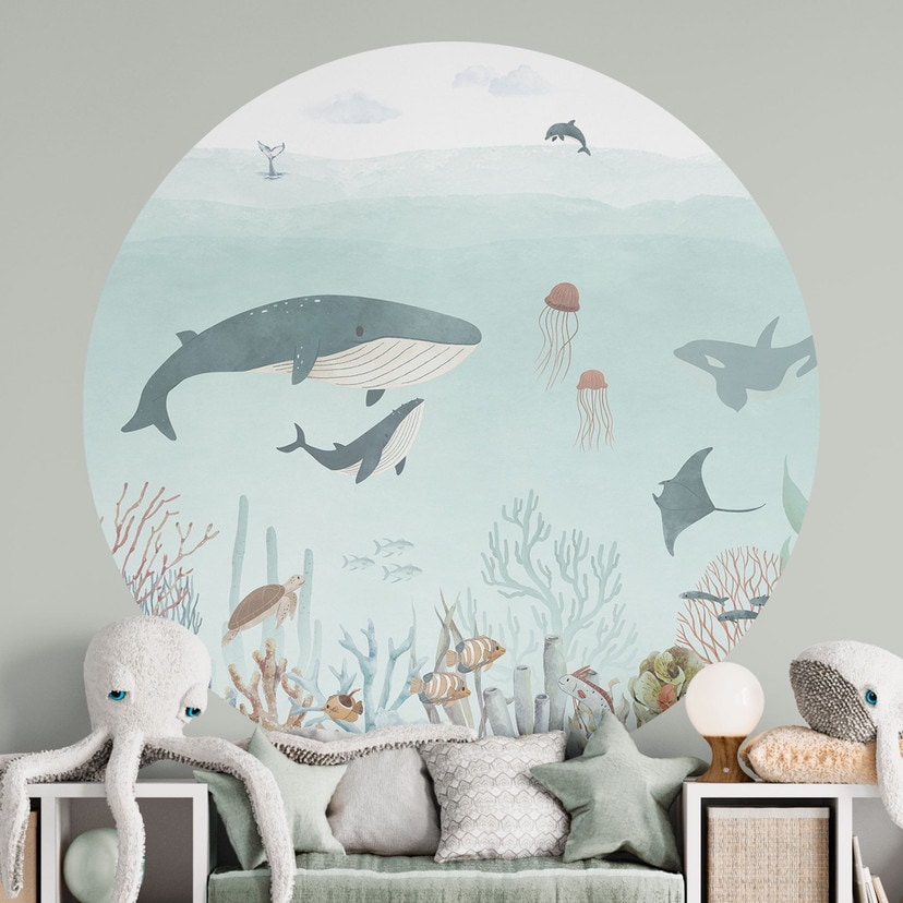 Wallsticker Undervattensäventyr med havsdjur - Blå - Oliver Robins - Rund