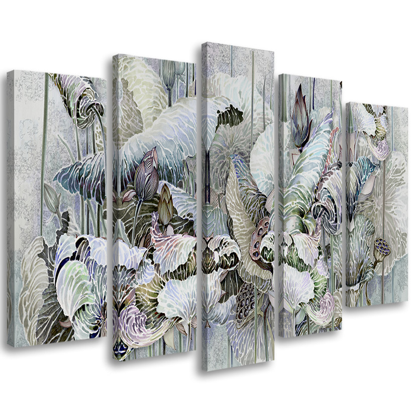 5 stykke lærredstryk, Saint Lotus-blomster