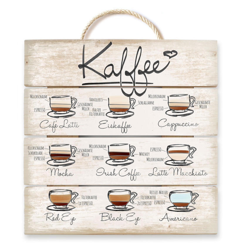 Holzbild Kaffeesorten - 40x41,5 cm