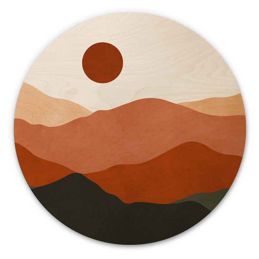 Tableau sur bois Douces collines au soleil couchant - Costa - Rond