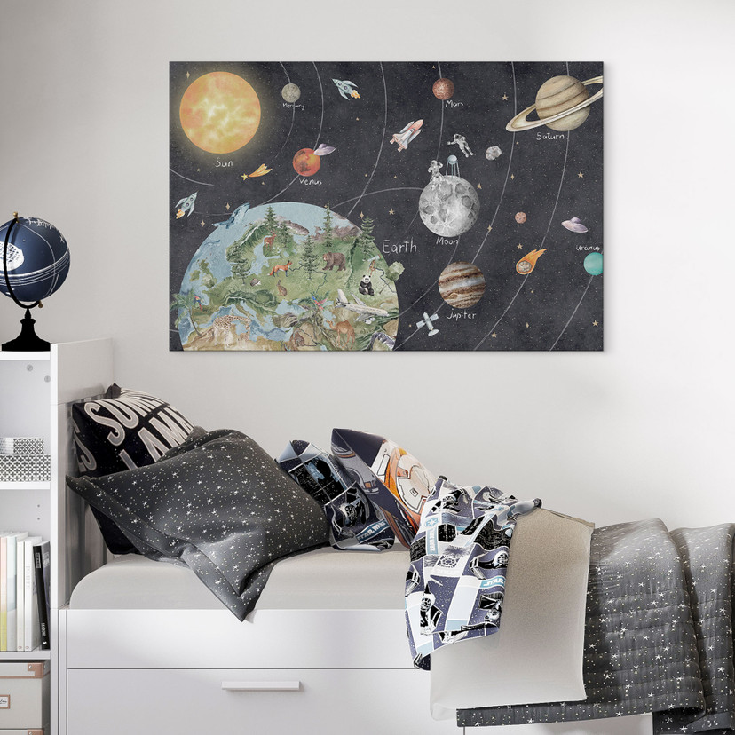 Wanddecoratie zonnestelsel met planeten en aarde - Ms Tiff - Alu-Dibond