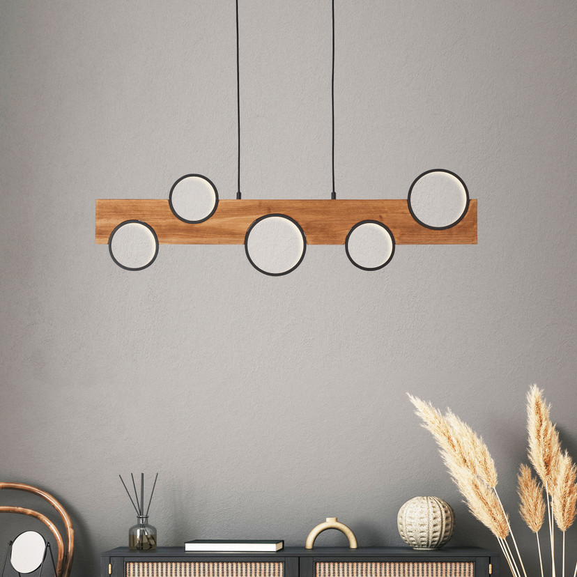 Pendelleuchte Elena, 100 x 6 cm, max. Höhe: 150 cm, Holz LED-Pendelleuchte, dimmbar, braun