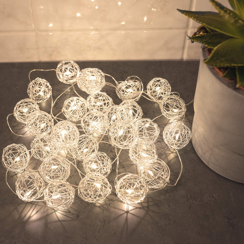 LED Lichterkette Drahtkugeln Silber 20-teilig