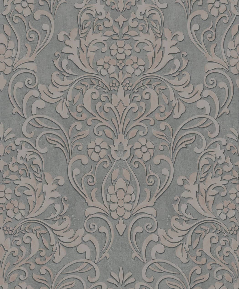 Tapet med dekorative damaskmotiver grå ornamental