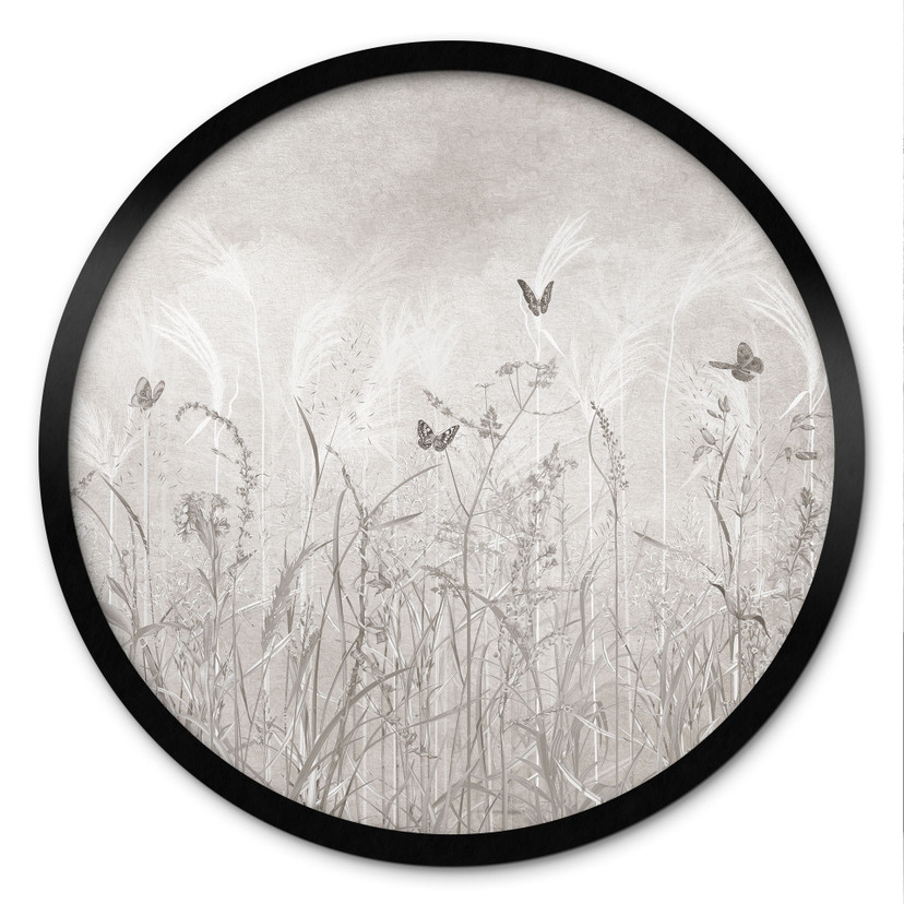 Poster wilde bloemenweide met vlinders in Scandinavisch ontwerp - Ms Tiff - Rond