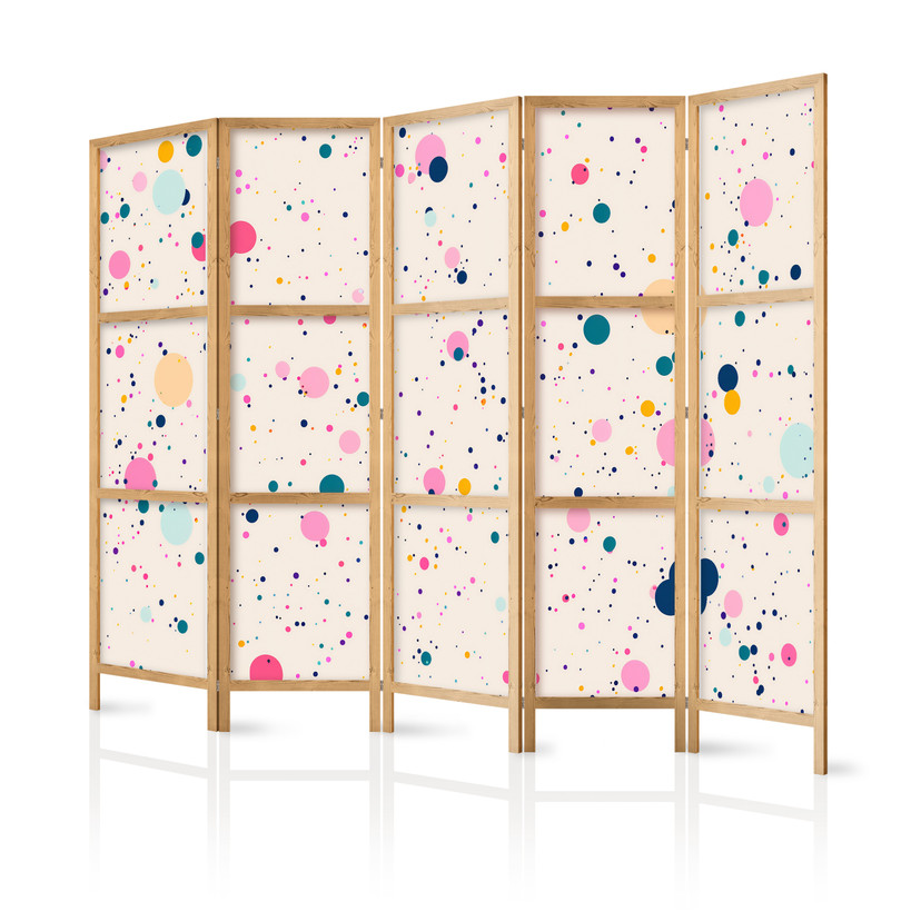 Japanischer Paravent, Raumteiler freistehend, Trennwand - Dots on a Light Pink Background