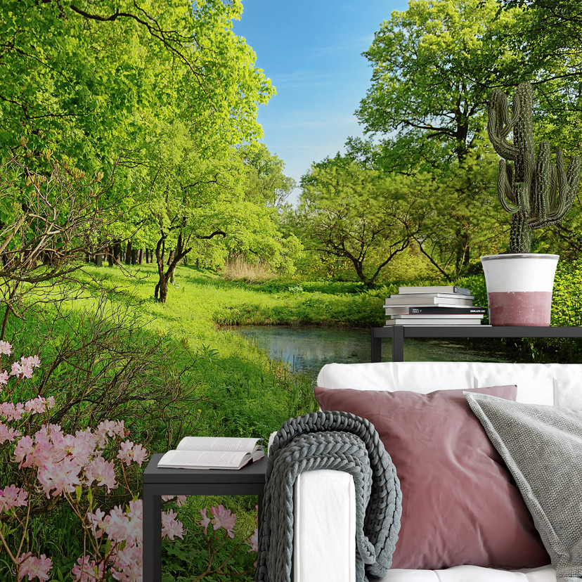 Fotobehang Papierbehang Park in de Lente - 366x254 cm