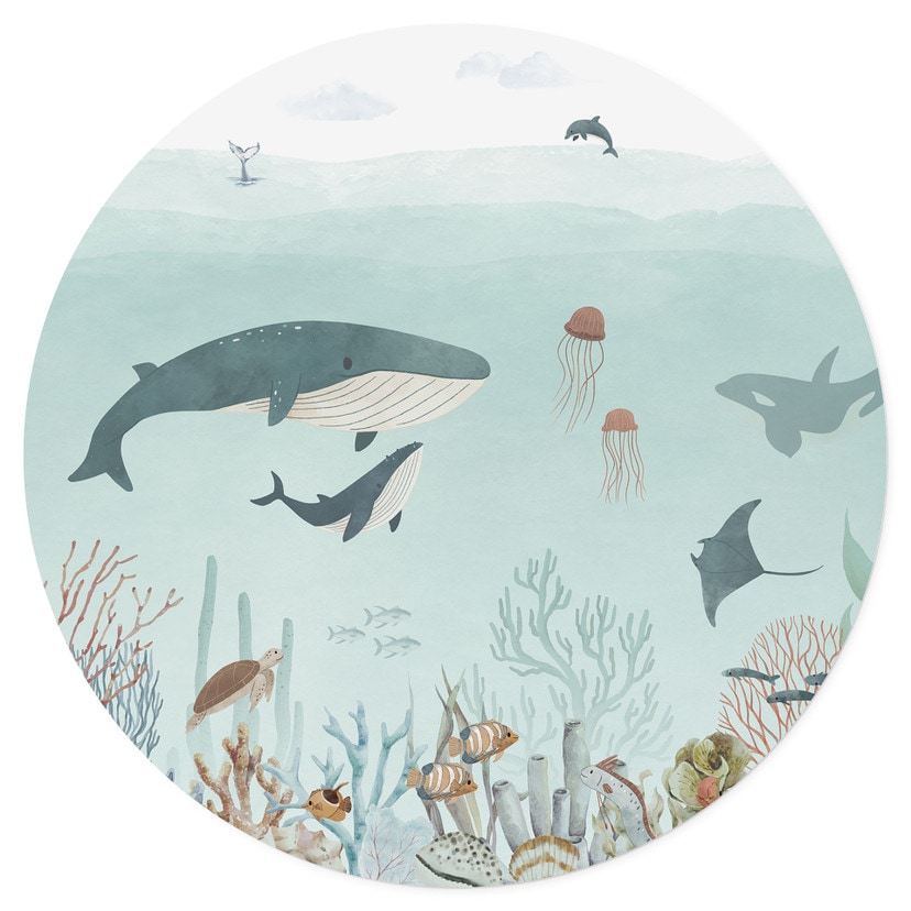 Wallsticker Undervattensäventyr med havsdjur - Blå - Oliver Robins - Rund
