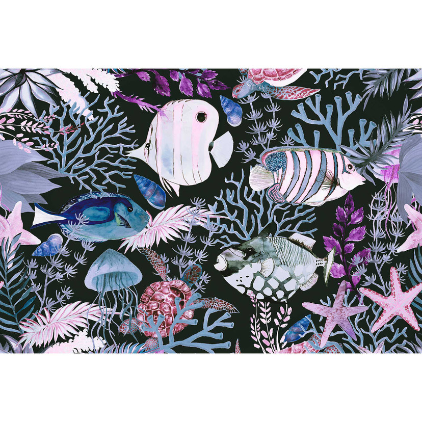 Livingwalls papier peint photo ARTist Underwater avec poissons et coraux bleus, roses, noirs
