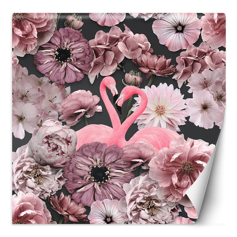 Fototapete, Rosa Flamingos Tropische Blumen - Andrea Haase