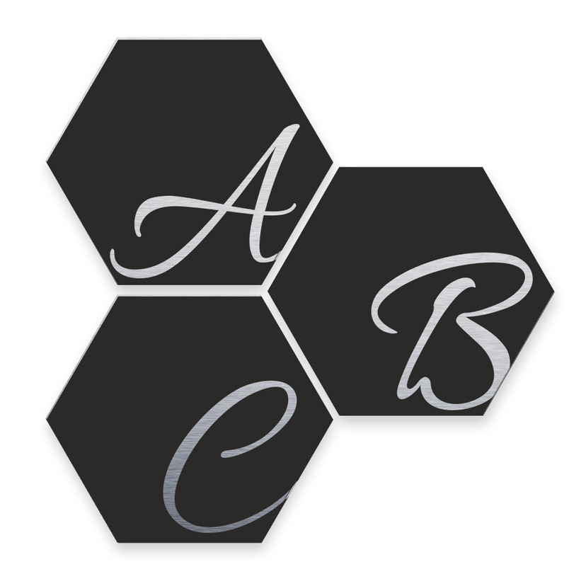 Hexagon bogstaver - Alu-dibond Sølveffekt, sort