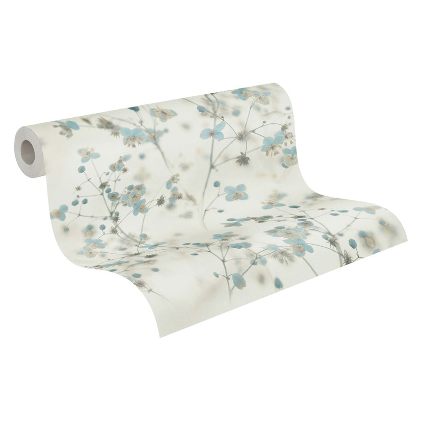 A.S. Creation blomstret tapet i blå og hvidt non-woven tapet blomstret i mat og glat