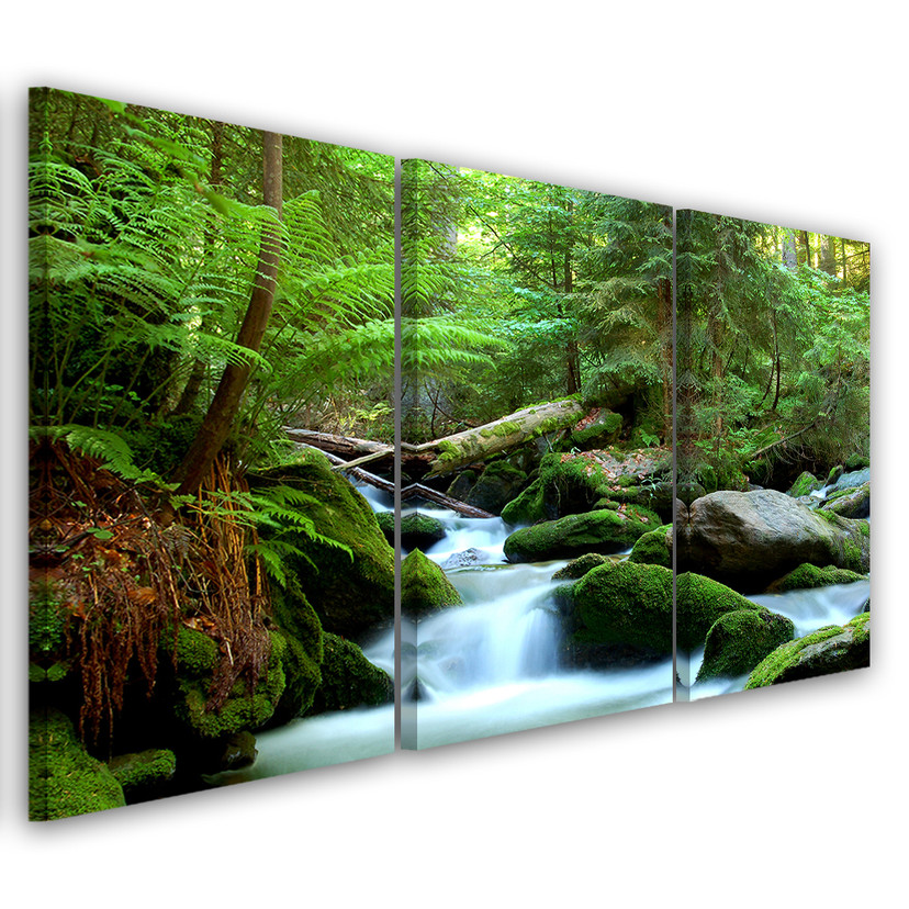 3 stykke lærred Print Forest Rocks Vandfald
