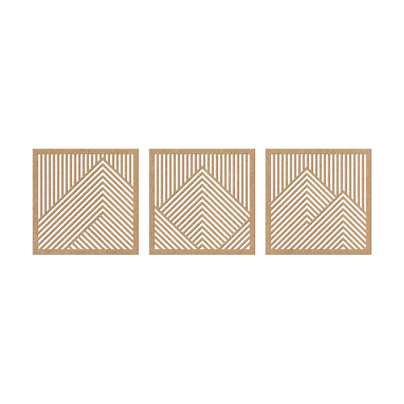 dekoracja ścienna 3D górski krajobraz panele ścienne motyw drewna geometryczny (3-częściowy) - MDF n