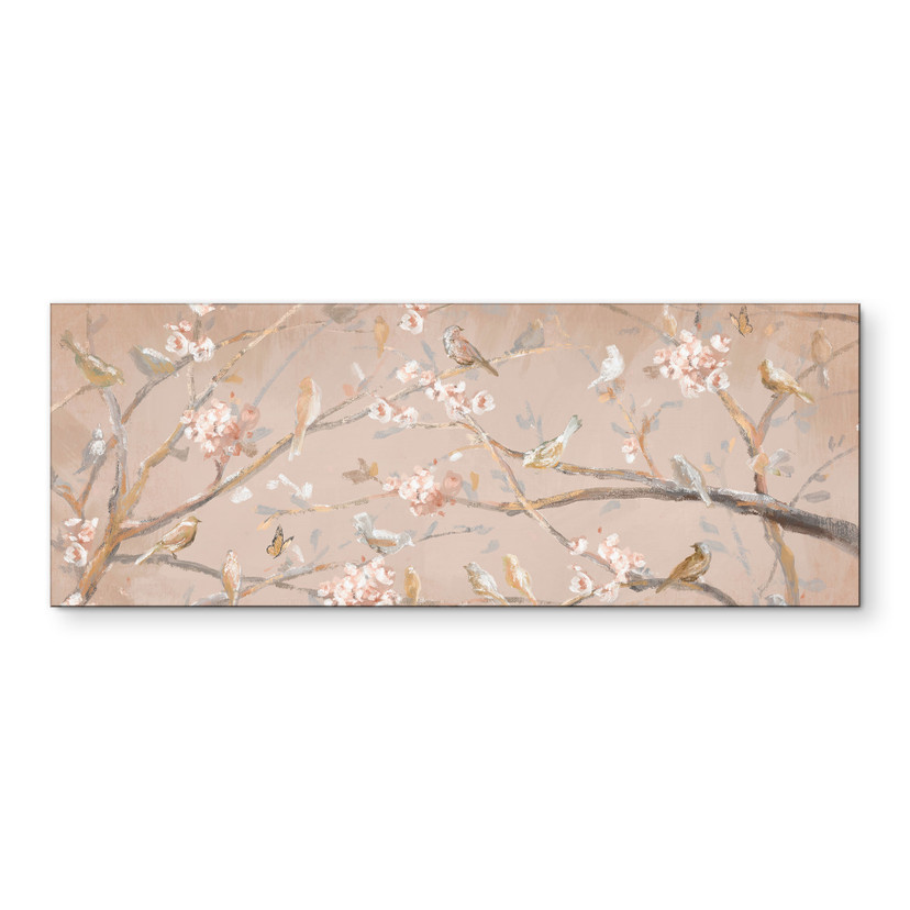 Wanddecoratie Vogels op Kersenbloesem - Cheney - Alu-Dibond Panorama