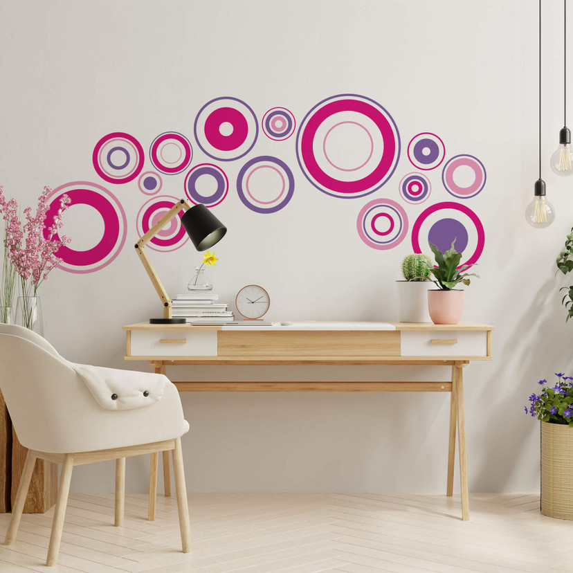 Sticker mural - Disques rétro fuchsia