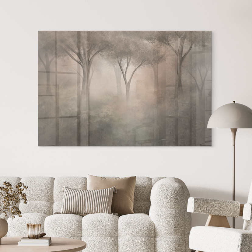 Acrylglasbild Waldmagie im Morgennebel Beige - Ms Tiff