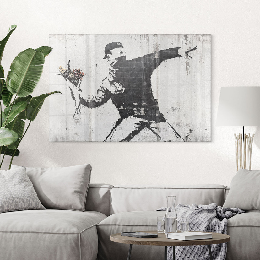 Tableau sur verre acrylique Banksy - Le lanceur de fleurs