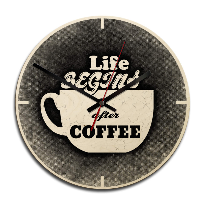 Horloge murale en bois - Life begins after Coffee 02