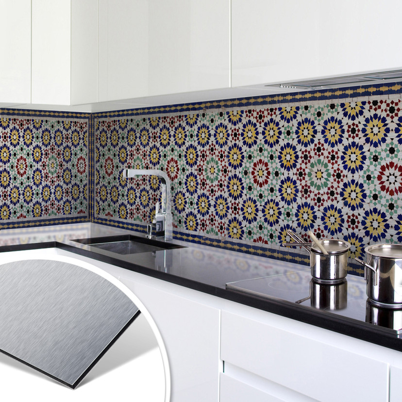 Küchenrückwand - Alu-Dibond-Silber - Orientalische Kacheln 01