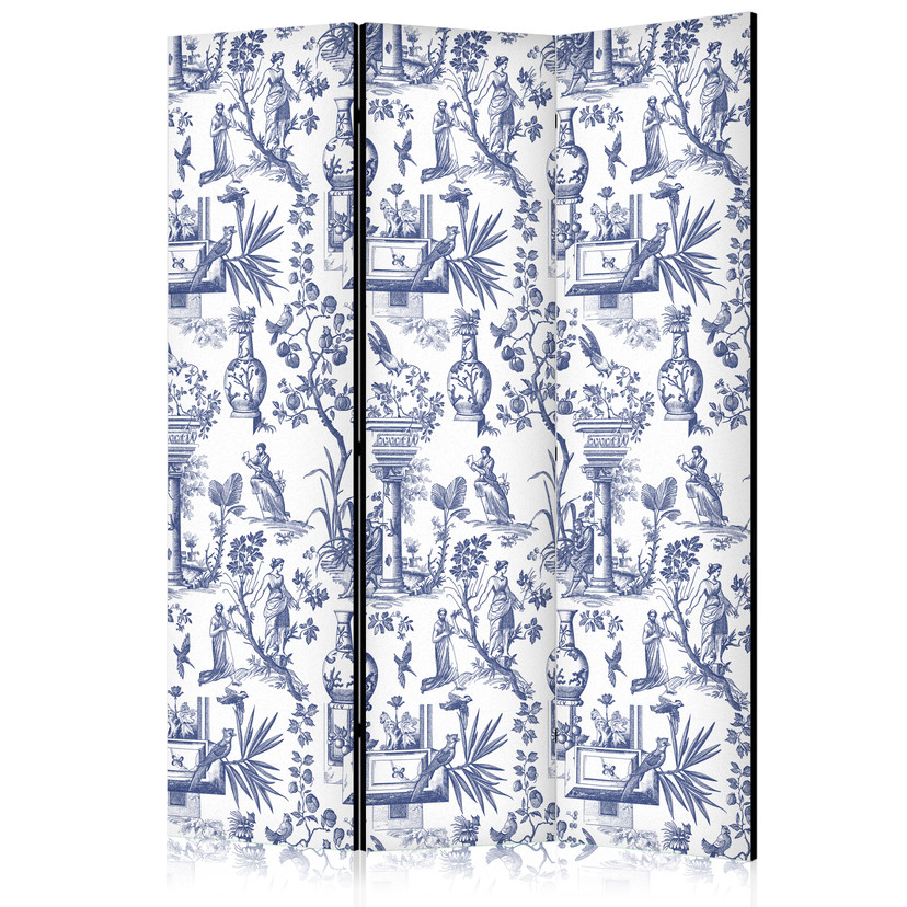 Paravent, Raumteiler freistehend, Trennwand - Rome and Botany - Blue Pattern with a Greek and Plant