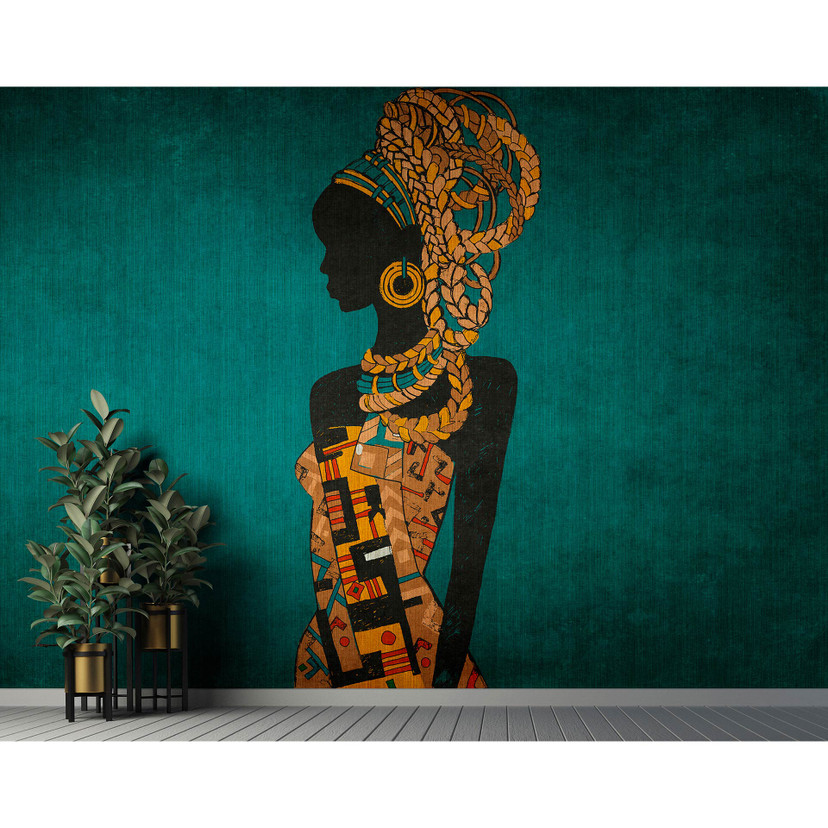 Fotomural Paredes de Patel 3 Nairobi 2 verde, azul, amarillo, negro, rojo