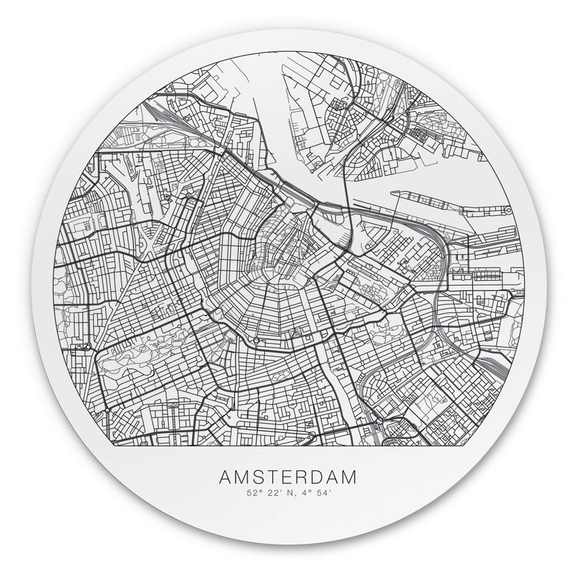 Tableau sur alu-Dibond rond plan d'Amsterdam