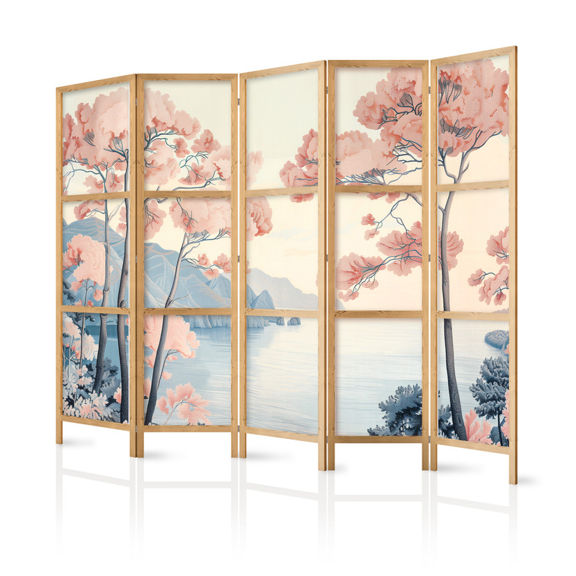 Japanischer Paravent, Raumteiler freistehend, Trennwand - Landscape with the Ocean