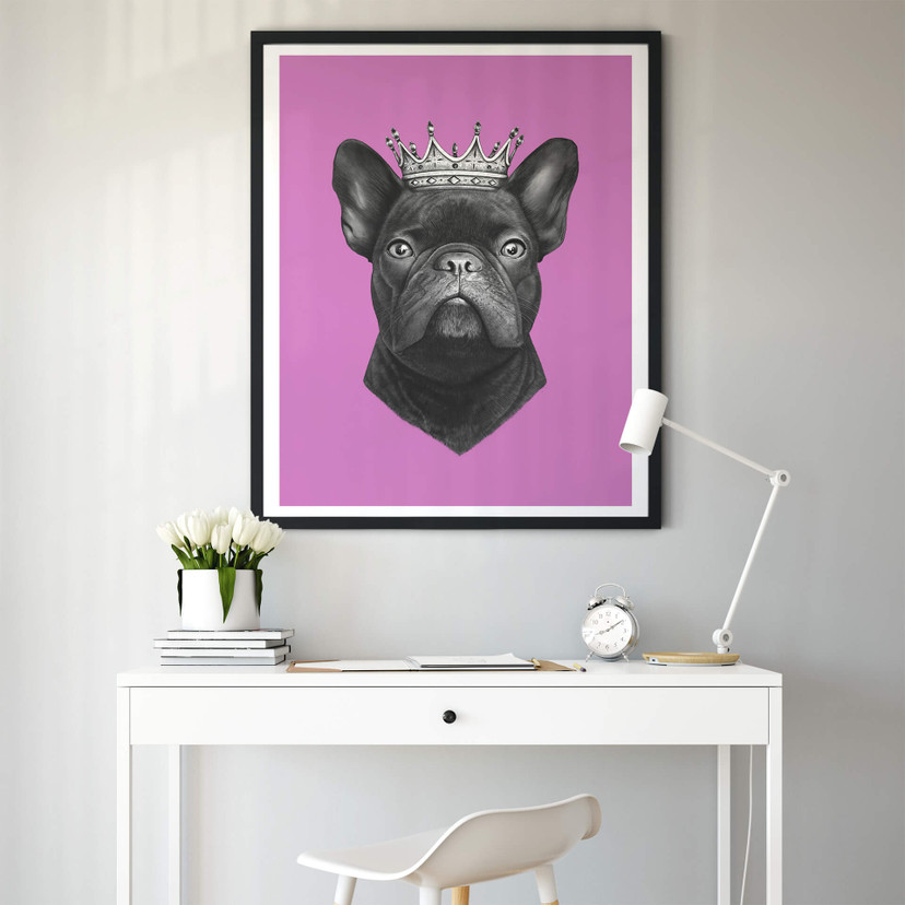 Plakat Korenkova - Król buldog francuski różowy